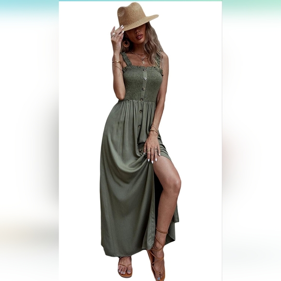 NWOT! Green Ruffle Detail Dress - Picture 1 of 9